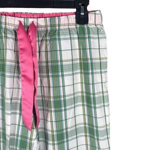 Xhilaration 100% Cotton women's Green White Plaid PJ Pants Pink Ribbon Size M
